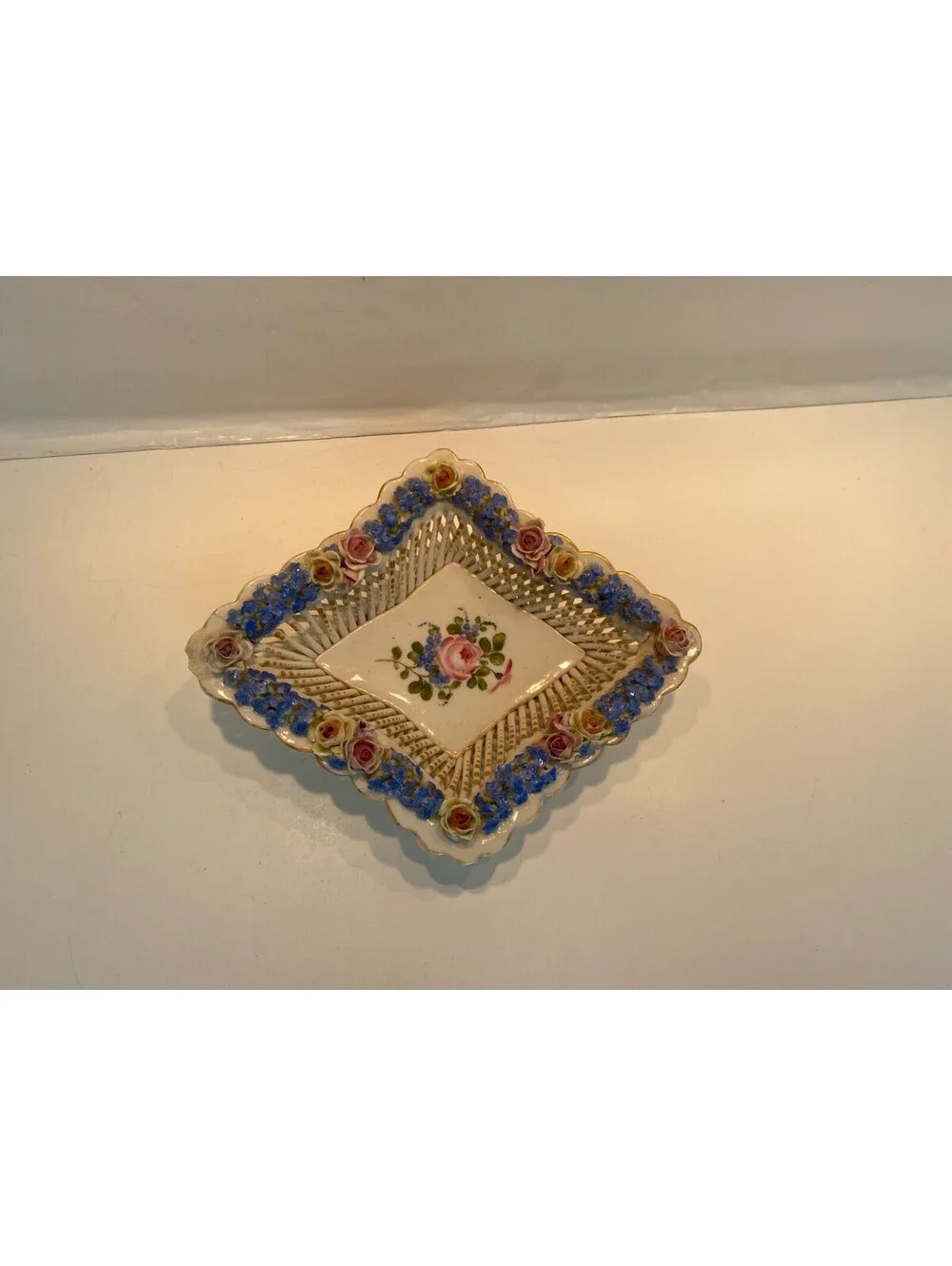 Schierholz Vintage Porcelain Decorative Bowl with Floral Design and Lattice Work